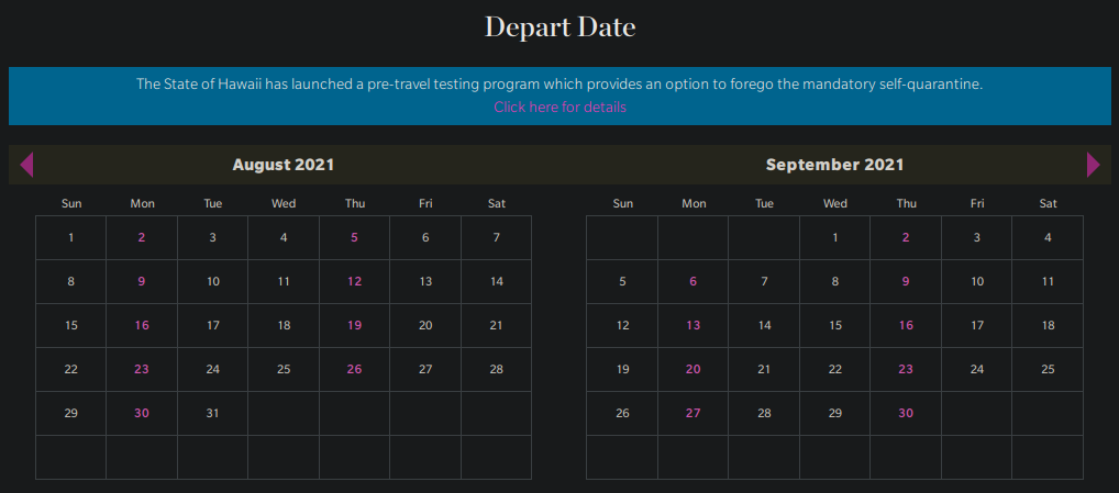 Hawaiian Air Bookings starting August 2021.