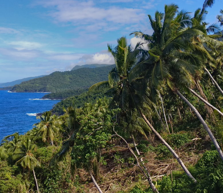 The pointy finger like rock outcropping in the distance is our destination.